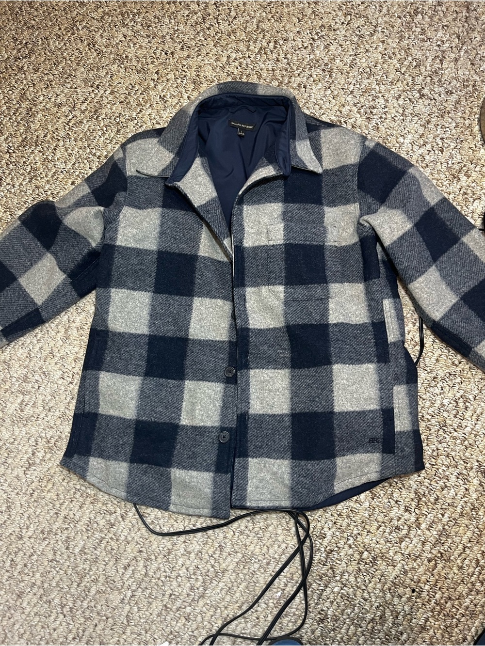Men's Navy and Gray Plaid Button-Up Jacket Banana Republic size large - Picture 10 of 10
